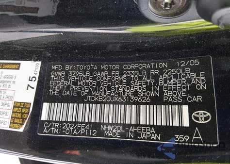 2006 Toyota Prius z USA, uszkodzony, nr VIN JTDKB20UX63139626